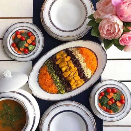 دیس پلو چینی-زرین-سرویس-102-پارچه-ایتالیا-اف-طرح--پرشیا-سرمه-ای