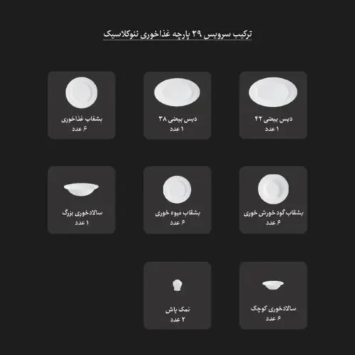 اقلام سرویس 29 پارچه آفتاب چینی زرین نئوکلاسیک