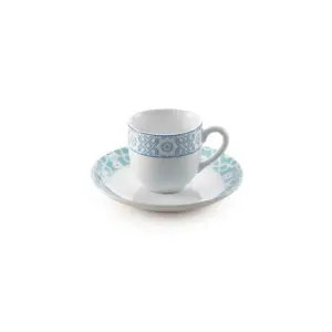 سرویس 12 پارچه قهوه خوری طرح میبد سرمه ای فیروزه ای