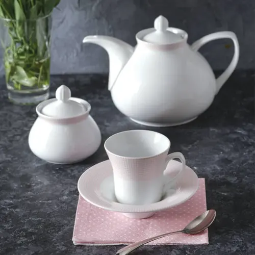 سرویس 18 پارچه با کیفیت چای خوری شهرزاد طرح مریدین صورتی