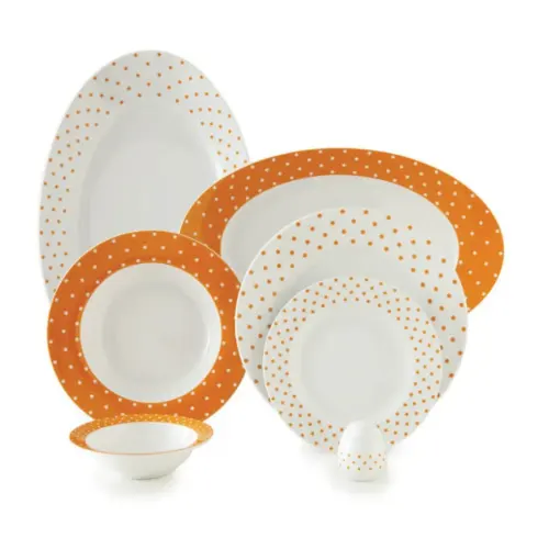 بهترین قیمت سرویس اسپاتی نارنجی چینی زرین ایتالیا اف 6 نفره