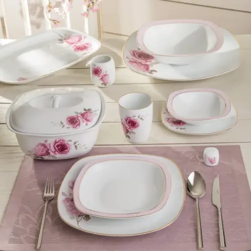 قیمت چینی زرین سرویس 12 نفره کواترو چینی زرین طرح رزفلاور