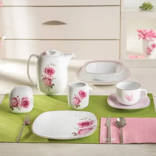 اقلام چینی زرین سرویس 12 نفره کواترو چینی زرین طرح رزفلاور