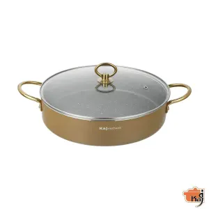 تابه-دودسته-گرانیتی--کاج-نچسب-مدل-فلورا-طلایی