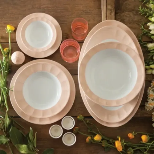 خرید چینی زرین 6 نفره غذاخوری نئوکلاسیک پاستل گلبهی