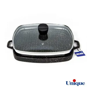 تابه گریل چدنی یونیک مربع درب دار 32 سانتیمتری UN-6009