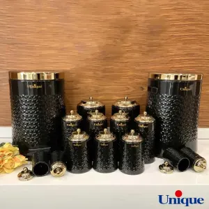 سرویس آشپزخانه 15 پارچه یونیک گلکسی مشکی درب طلایی UN-4601