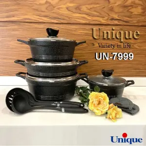 سرویس قابلمه یونیک 11 پارچه کلاسیک مشکی گرانیتی UN-7999