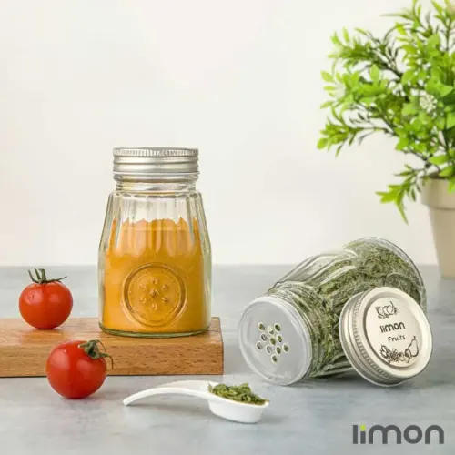جا ادویه شیشه ای درب فلزی 240 میلی لیتر لیمون