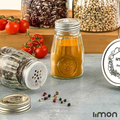 جا ادویه شیشه ای درب فلزی 240 میلی لیتر لیمون