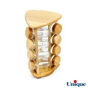 ست جا ادویه ای گردان چوبی یونیک مثلثی 12 تایی UN-6113