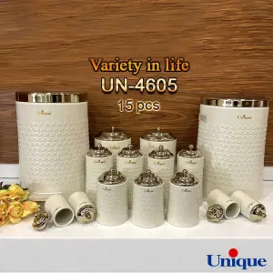 سرویس آشپزخانه 15 پارچه یونیک کرم درب طلایی گلکسی UN-4605