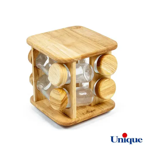 ست جا ادویه ای گردان چوبی یونیک  8 تایی UN-6109