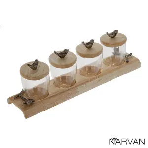 ست ادویه چوبی چهارخانه گل دار نارون R2714