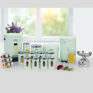 سرویس آشپزخانه لیمون 22 پارچه گرد سبز پاستیلی