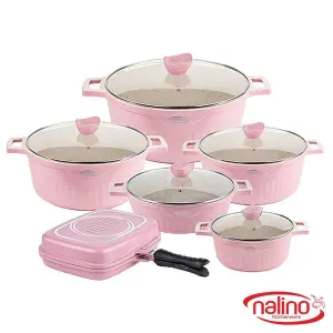 سرویس قابلمه گرانیتی 12 پارچه نالینو (صورتی)