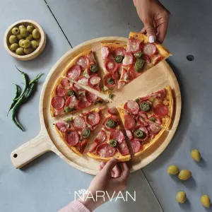 تخته سرو پیتزا تخت چوبی گرد دسته دار نارون بزرگ (دو رو) با طراحی کاربردی