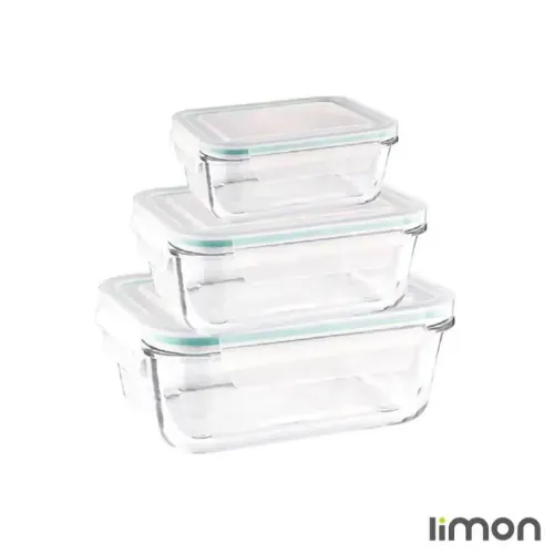 ست ظرف شیشه ای مستطیل لیمون 1806 سبز