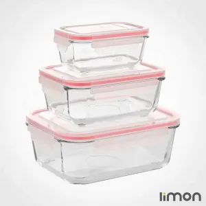 ست ظرف شیشه ای مستطیل لیمون 1806 صورتی