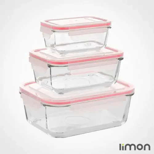 ست ظرف شیشه ای مستطیل لیمون 1806 صورتی