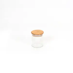 بانکه ادویه شیشه ای با درب چوبی تریتی قطر 6 ارتفاع 6 مدل G 5001