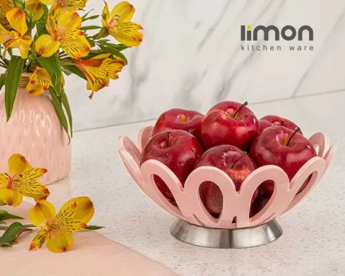 سبد میوه کوچک پایه استیل لیمون