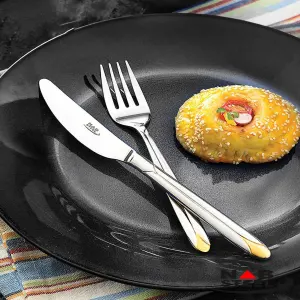 بهترین قیمت سرویس قاشق چنگال 86 پارچه ناب استیل پالرمو دورطلایی