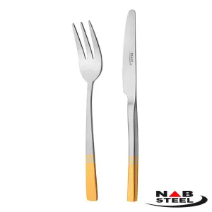 کارد و چنگال میوه خوری ناب استیل مدل فلورانس دور طلایی