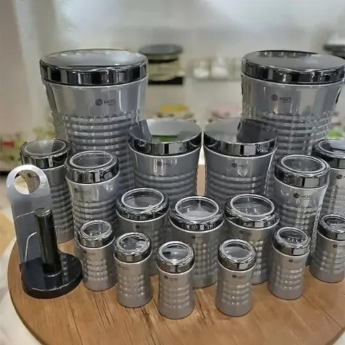 سرویس آشپزخانه 18 پارچه کریستالی ام جی اس MGS نقره ای درب دودی