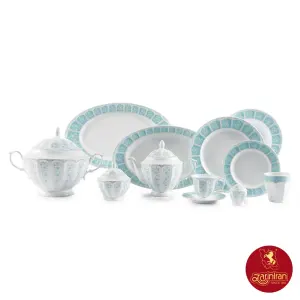سرویس چینی زرین نئوکلاسیک طرح آرتمیس فیروزه ای 12 نفره