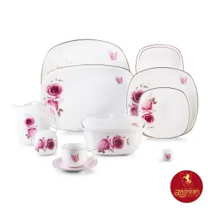 چینی زرین با کیفیت سرویس 12 نفره کواترو طرح رزفلاور