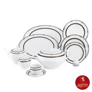 قطعات چینی زرین سرویس 12 نفره ایتالیا اف طرح پرشیا سرمه ای