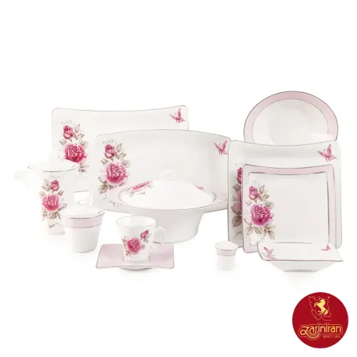 خرید چینی زرین سرویس 12 نفره وینچی الیسه طرح رزفلاور