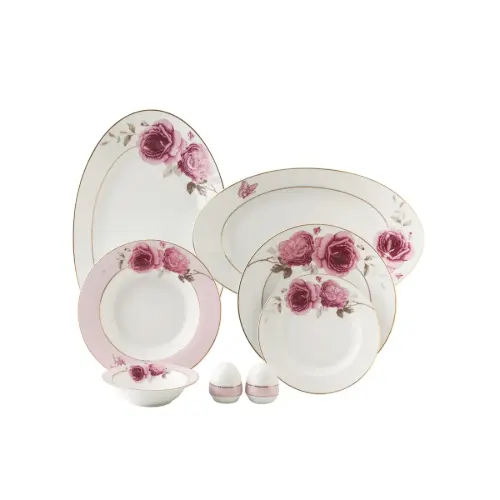 چینی زرین سرویس 12 نفره ایتالیا اف طرح رزفلاور 