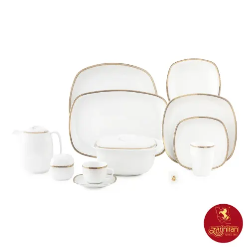 چینی زرین سرویس 12 نفره کواترو طرح ریوا طلایی