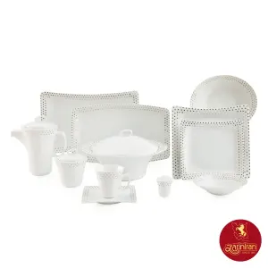 چینی زرین سرویس 12 نفره وینچی الیسه طرح اسپاتی پلاتینی