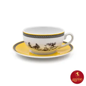 فنجان و نعلبکی کاپوچینو، لاته چینی زرین طرح ویلیج