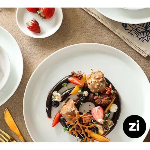 بشقاب تخت چینی زرین فرم اس سفید سایز 30