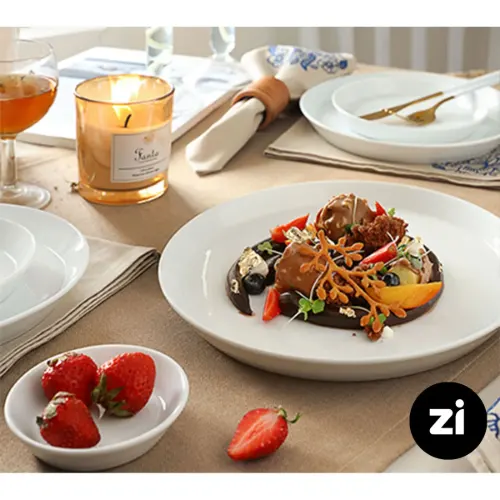 بشقاب تخت چینی زرین فرم اس سفید سایز 30