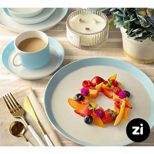 بشقاب تخت چینی زرین فرم اس پاستل آبی سایز 30