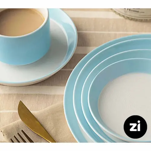 بشقاب تخت چینی زرین فرم اس پاستل آبی سایز 30