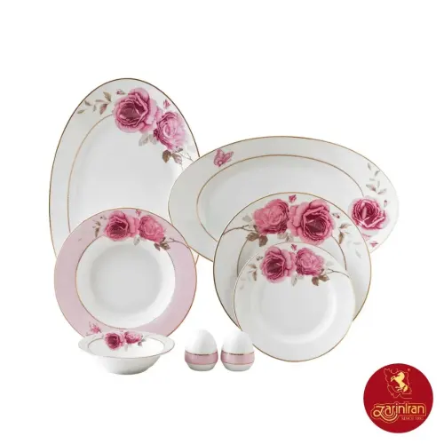 چینی زرین سرویس 6 نفره غذاخوری ایتالیا اف طرح رزفلاور