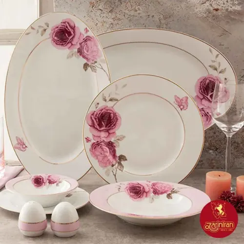 چینی زرین سرویس 6 نفره غذاخوری ایتالیا اف طرح رزفلاور