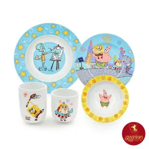 سرویس کودک چینی زرین طرح باب اسفنجی 5 پارچه با لیوان