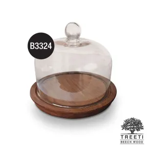 ظرف کیک چوبی لبه باریک پایه دار با درب شیشه ای تیریتی کوچک B3324