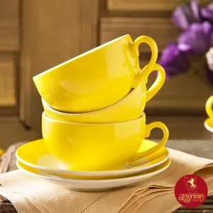 فنجان و نعلبکی کاپوچینو، لاته چینی زرین طرح آفتاب