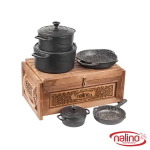 سرویس قابلمه چدن 8 پارچه نالینو مدل Tekla تکلا (جعبه چوبی)