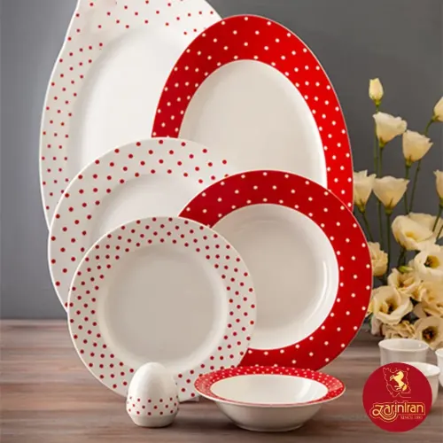 چینی زرین سرویس 6 نفره غذاخوری ایتالیا اف طرح اسپاتی قرمز