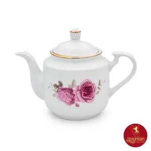 قوری چینی زرین استوانه طرح رزفلاور سایز 8