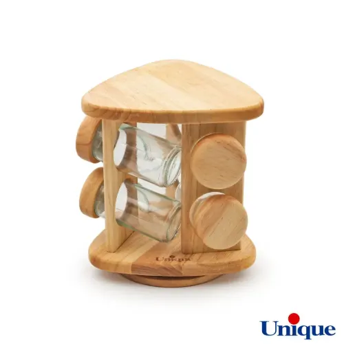 ست جا ادویه ای گردان چوبی یونیک مثلثی 6 تایی UN-6114